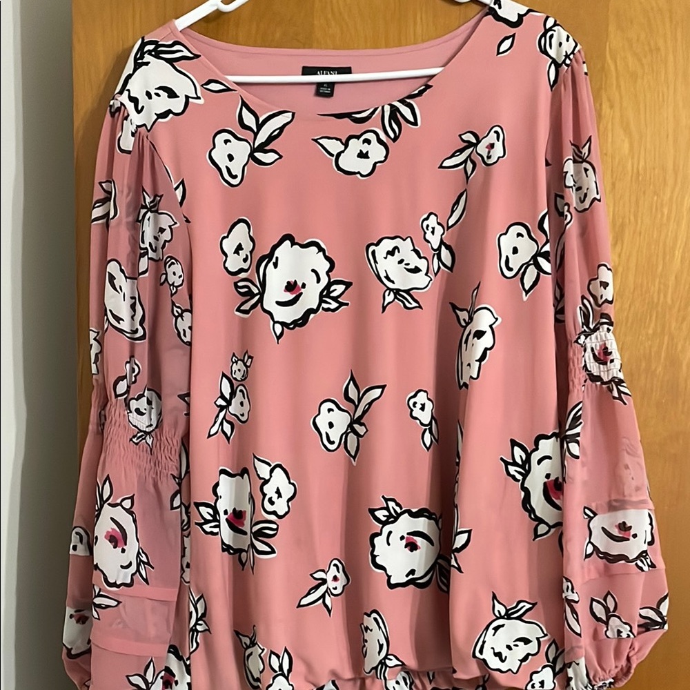 Alfani Pink Long Sleeve Boxy Blouse